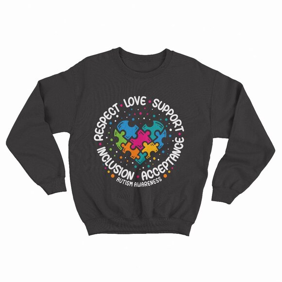(NEW) Autism Awareness Respect Love Support Blue Autism Black Sweatshirt - Picture 1 of 2